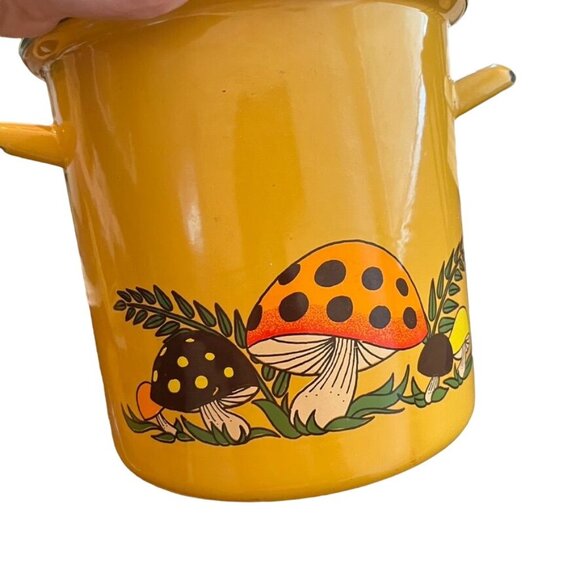Vintage Sears Merry Mushroom Yellow Stock Pot Enamel w/ Lid 1970 Retro MCM - Picture 3 of 10